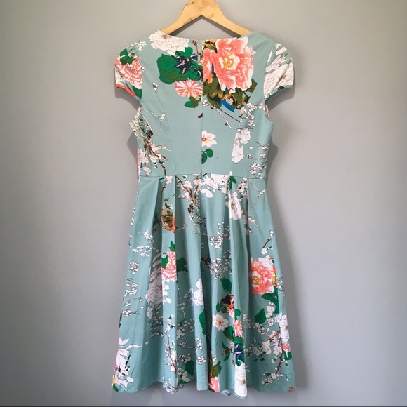 Green Floral Retro Style A-Line Cocktail Dress - Picture 6 of 8